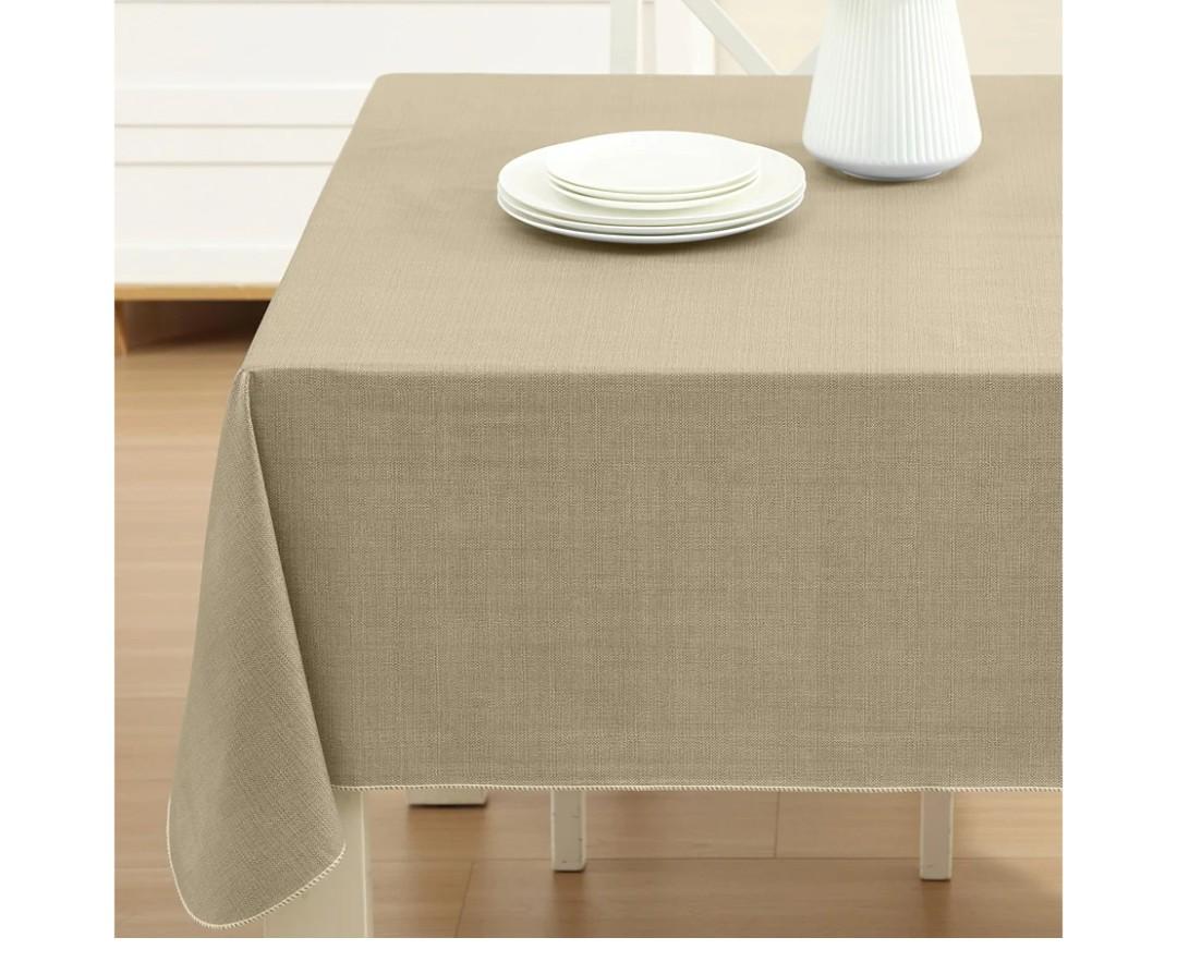 Tablecloth, Heavyweight 4 Gauge, 60 x 84 Inch Rectangle, Sand Indoor Outdoor Waterproof Wipe Clean Table Cover