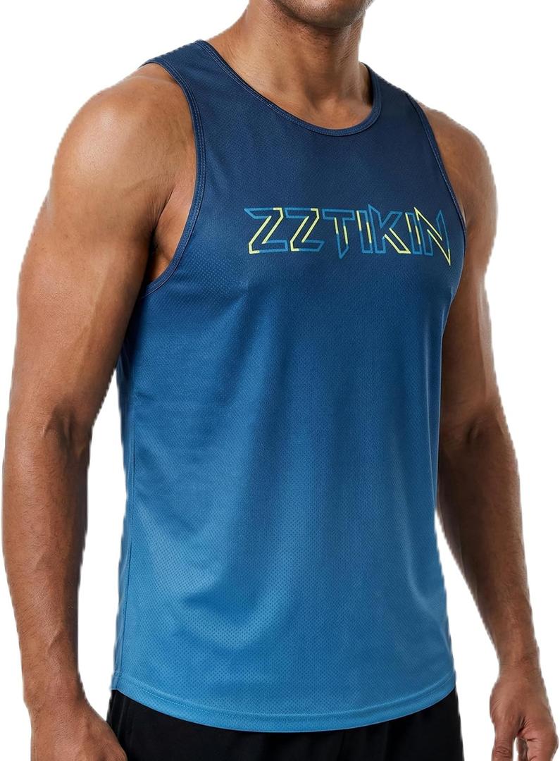 Men's Gradient Quick Dry Tank Top, Cool Mesh Sleeveless Gym Workout Shirt (L)