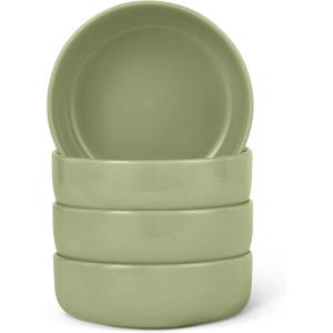 Glazed Stoneware Bowls, 4-Piece Set, Microwave and Dishwasher-Safe, 20 oz. Capacity, 5.5 in., Olive