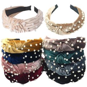 Homaisson 10-Pack Pearl Knotted Headbands for Women, Rhinestone Embellished Hairbands in 10 Colors, Elegant Wide Top Knot Headpieces for Party, Wedding, Daily Fashion Accessories