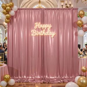 10x10ft Rose Gold Glitter Sequin Photo Backdrop Curtain for Parties Wrinkle Free Shimmer Polyester Photoshoot Curtains Drapes Backdrop for Wedding Birthday Baby Shower Shiny Background 2 Panels 5x10ft