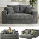 3-in-1 Convertible Sofa Bed: Boneless Loveseat Sleeper & Folding Couch Bed with 4 Pillows & Detachable Cushion, Furry Futon Couch for Bedroom, Apartment, Office and Living Room, No Assembly, Grey