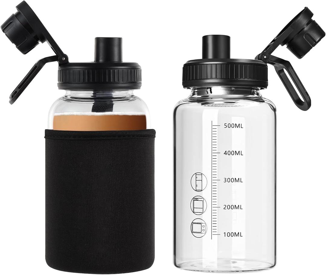 Glass Shaker Bottle, 2 Pack 22oz BPA-Free Odorless Shaker Bottle with 304 Stainless Steel Ball and Removable Cleaning Brush for Fitness Protein Mixes