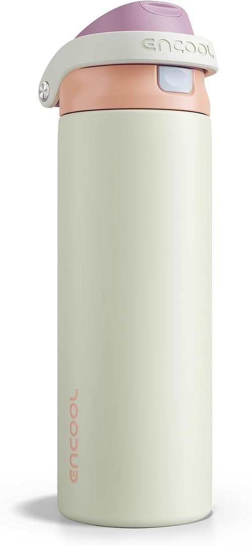 ENCOOL Leakproof Insulated Water Bottle with Straw Dual-Sip Water Bottle Bag-Safe Design for Work, Commute & Gym  Keeps Drinks Cold All Day, 24 oz, Sand Beige