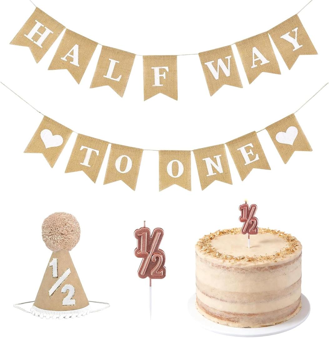 Half Way To One Banner Decorations for 6 Months Birthday Set Bunting Hat 1/2 Number Baby Boy Girl First Half Year Party Supplies