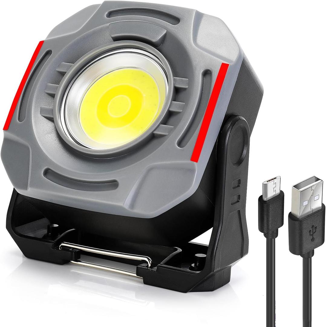 SUNPRO Magnetic Work Light Rechargeable, Portable FloodLight with Hook, Stepless Dimmable for Camping Car Repairing Emergency Job Site Lighting(1, Grey)