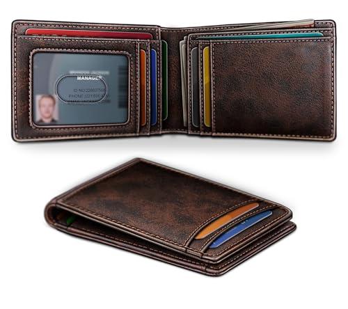 BULLIANT Men Wallet,Slim Leather Wallet Money Clip Magnetic Closure Simplifed Bill Folder 10Cards RFID Blocking 4.3"×3"