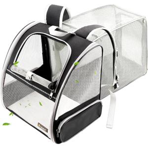 Texsens Cat Backpack - Expandable Pet Carrier for Medium Cats and Small Dogs up to 17 lbs - Breathable, Collapsible & Soft Cat Travel Bag for Outdoor Hiking (Black)