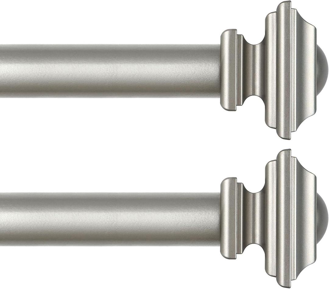 KAMANINA 2 Pack Curtain Rod 32 to 58 Inches (2.6-4.8ft), 1 Inch Curtain Rods for Windows, Single Drapery Rods with Square Finials, Antique Silver