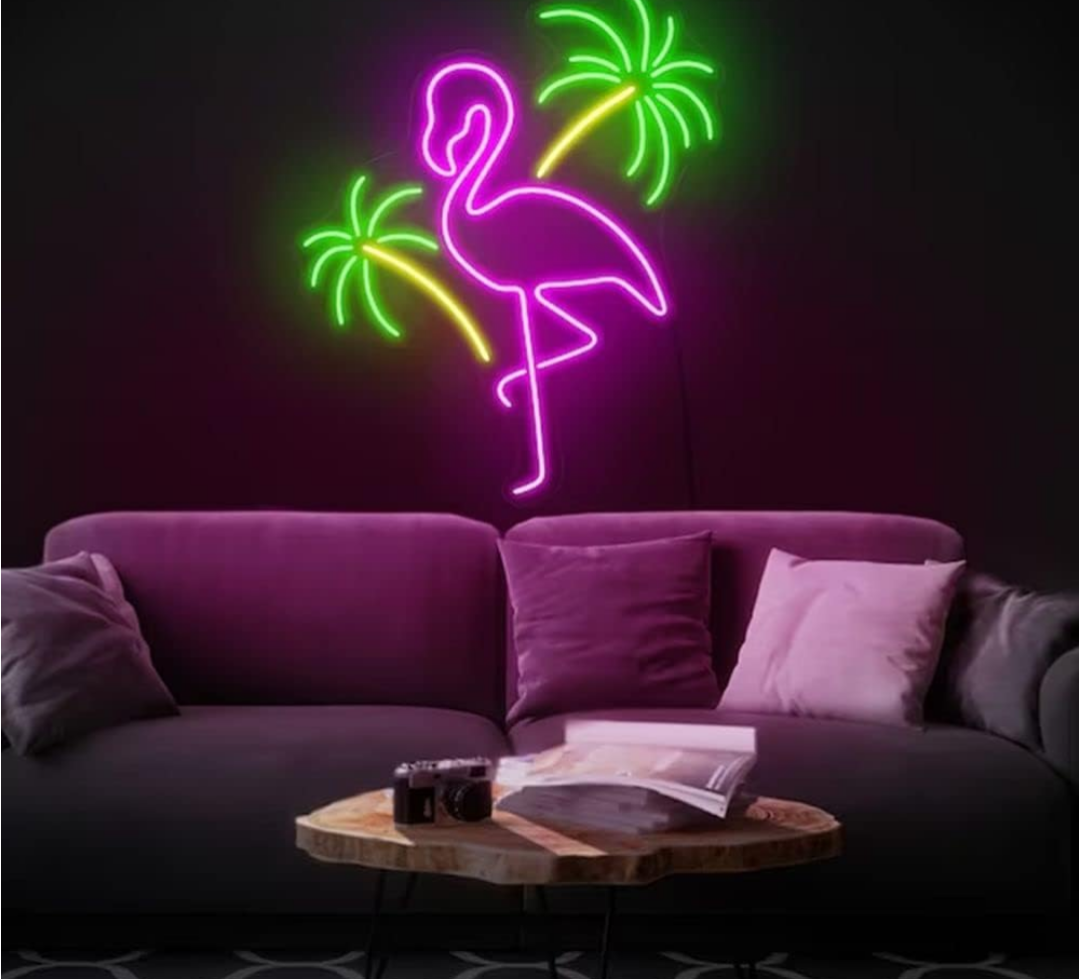 Flamingo and Palm Tree Neon Sign Led Light Up Signs for Wall Decor Pink Flamingo Neon for Party Home Holiday Bar Bedroom Club Lights Signs 40cm