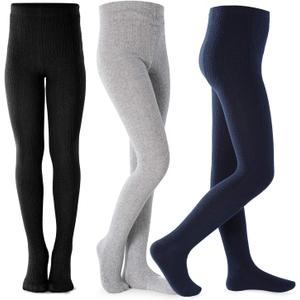 Girls Tights Toddler Cable Knit Cotton Footed Seamless Dance Ballet Baby Girls' Leggings 3 Pack, Size 11-12 Years