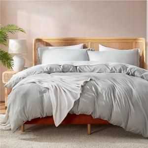 Nestl Light Grey California King Duvet Cover Sets - Soft Double Brushed Cal King Duvet Cover, 3 Piece, with Button Closure, 1 Duvet Cover 104x98 inches and 2 Pillow Shams