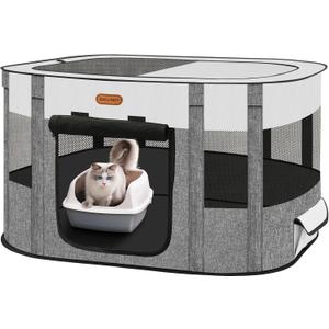 Foldable Pet Playpen - Cat & Puppy Playpen, Travel Dog Crate with Carrying Case, Cat Tent Dog Pen for Outdoor Camping Use (Grey)