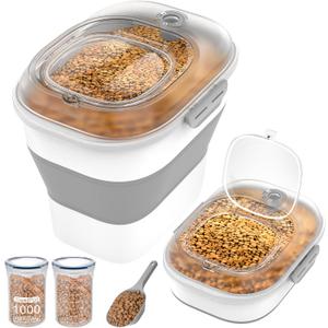 32-35 Lbs Dog Food Storage Container,Collapsible Dog Food Container with Transparent Airtight Lid,Wheels,Date Track,Pet Food Storage Container for Rice,Flour,Sugar,Scoop And 2PCS Containers