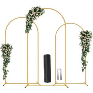 Metal Arch Backdrop Stand, Set of 3 (6/6.6/7.2 ft) Wedding Arched Frame with 12 Ground Nails and Storage Bag, Stable Arched Background Stand for Wedding, Baby Shower, Birthday Party, Photography, Gold