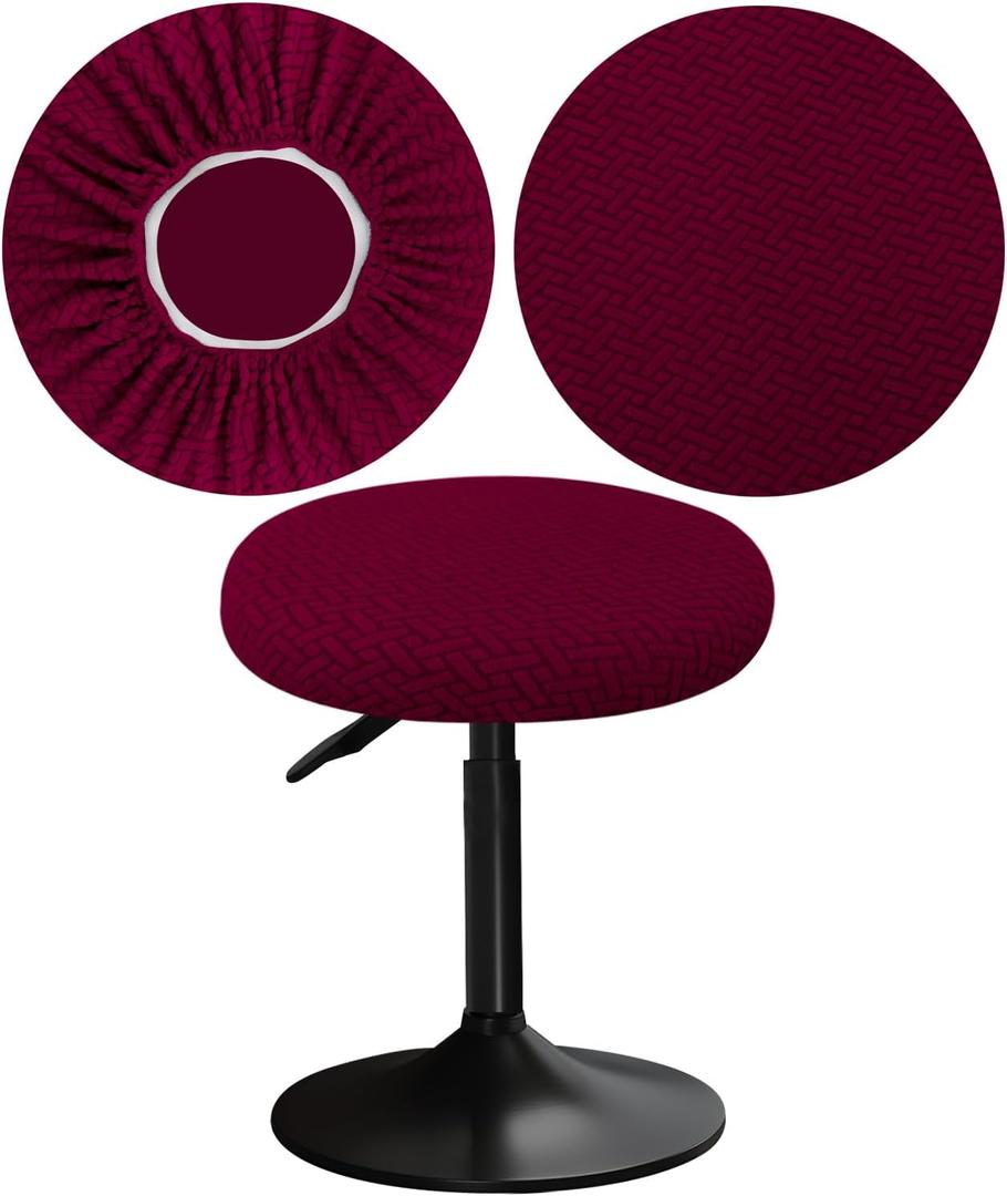 Stool Covers Round 12-16"/30-40cm with Jacquard Bar Stool Seat Covers Round, Elastic Soft and Comfortable are Rich Color (1, Burgundy)
