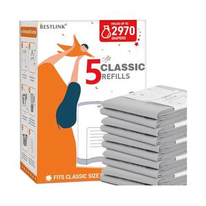 5 Pack Refills Compatible with DEKOR CLASSIC Diaper Pails | 20% Extra Length Diaper Pail Refill Bags Liners Holds 2970 Diapers | Ultimate Odor Control with Baby Scented