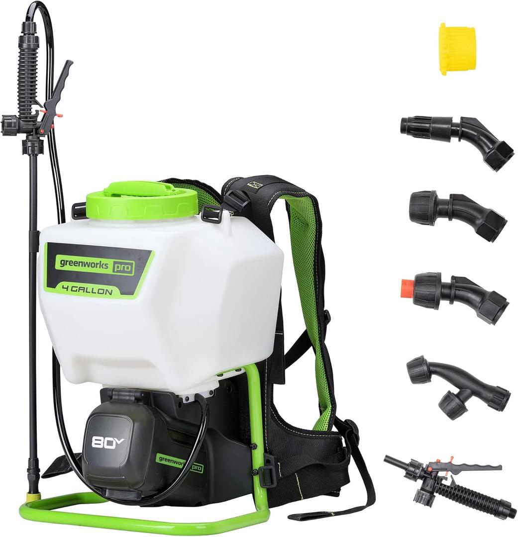 Greenworks 80V 4 Gallon Battery Powered Backpack Sprayer with 5 Tips, 70PSI Pressure - Pest Control, Sanitizing & Garden Spraying, Cordless High-Pressure Sprayer Commercial Use, Tool Only