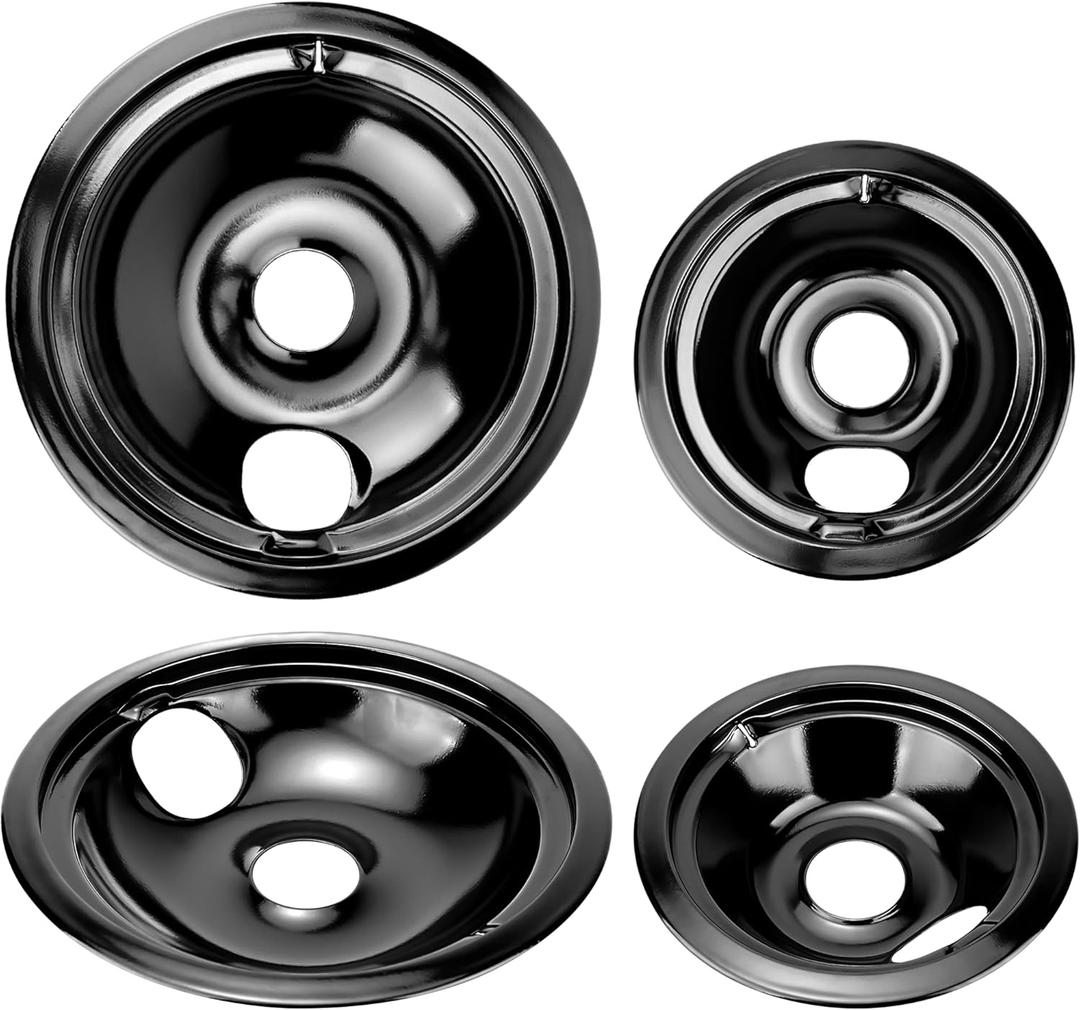 WB31M20 WB31M19 Black Porcelain Drip Pans Replacement for G-E Hot-point Electric Stove, Electric Stove Burner Covers of 4 Replace WB31T10014, WB31T10015, WB31M0019, WB31M0020