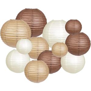 ZOOYOO Brown Paper Lanterns Decorative, Caramel Boho Party Hanging Paper Lanterns Decorations for Rustic Neutral Birthday Wedding Bridal Shower Western Graduation Home Decor Party Decoration 12PCS (Coffee/Khaki/Cream)