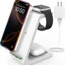 Wireless Charger for iPhone Charging Station: 3 in 1 Phone Charger Stand for iPhone 17/16/15/14/13/12/11/SE/X Pro Max Plus - Apple Watch 11/10/9/Ultra 2/8/SE/7/6/5 - AirPods 4/Pro 2/3 (White)