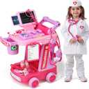 Liberry Doctor Kit for Toddlers Ages 2 3 4 5, Pretend Kids Doctor Playset with Cart, Costume and Stethoscope, Role Play Medical Toys Birthday Gift for Girls Boys (Pink)