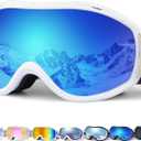 Supertrip Ski Goggles Men Women Anti-Fog Snow Goggles UV Protection Snowboard Goggles for Adult Youth (White Frame/Blue Lens(vlt 12%))
