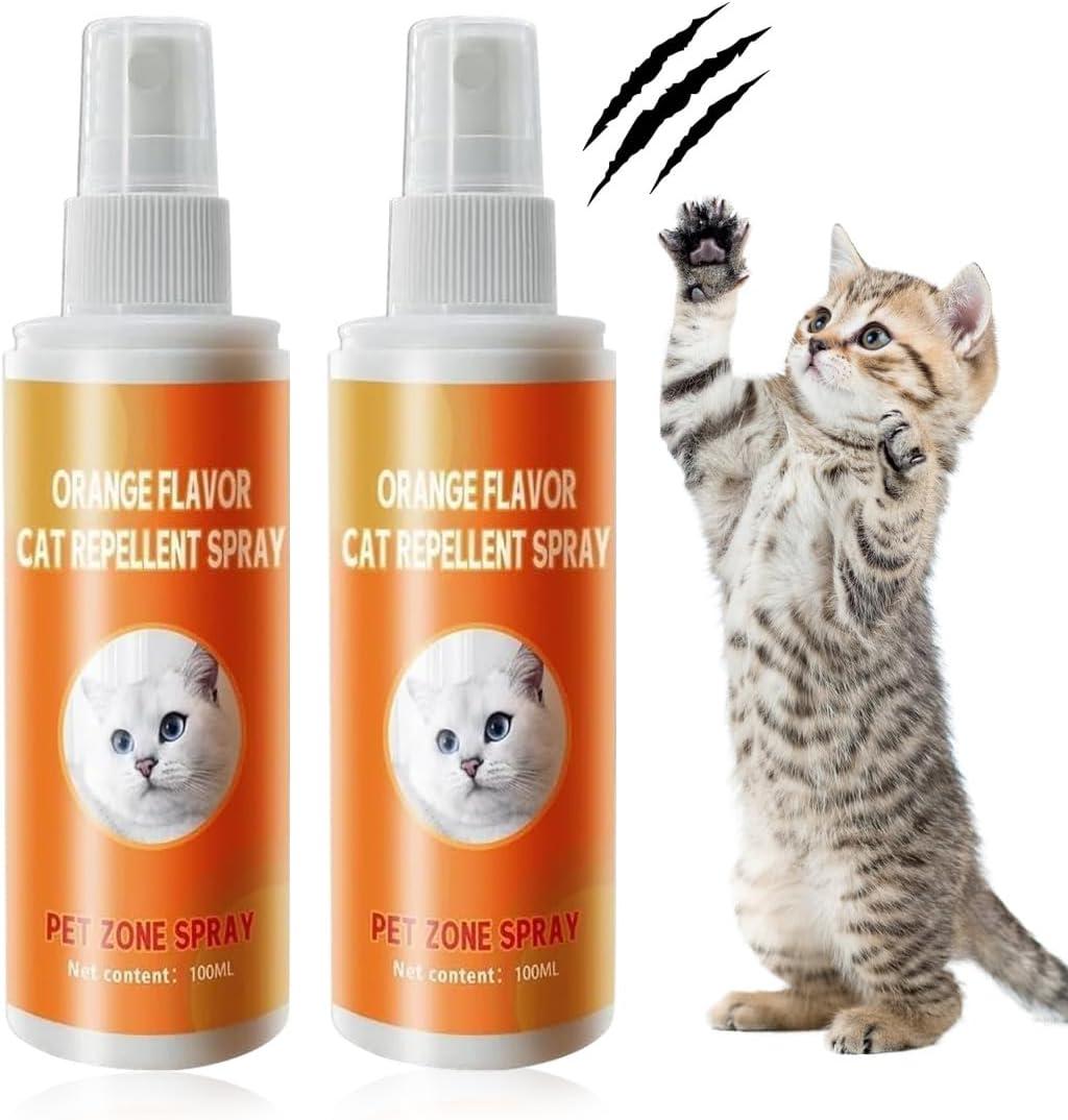 KPOAPERA Cat Deterrent Spray - Indoor Effective Cat Deterrent to Keep Cats Away, Stop Cat Urination and Scratching - Training Aid for Furniture, Sofas, Rugs, Curtains (Yellow, 2)
