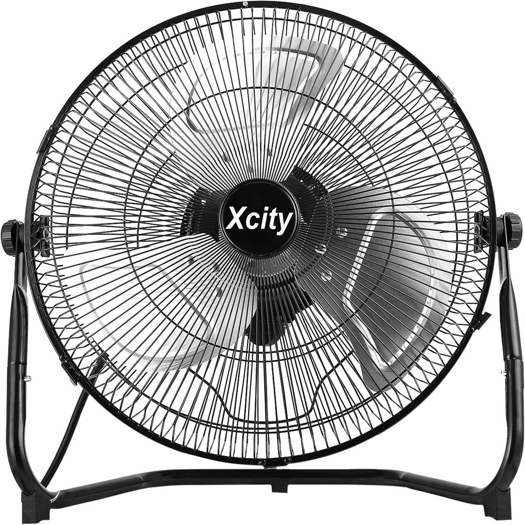 14 Inch Floor Fan, Max 2100 CFM Industrial Fan, 3-speed and 360°Adjustable Tilt, Metal Construction and Aluminum Blades, Ideal for Warehouse, Workshop, Factory, Garage