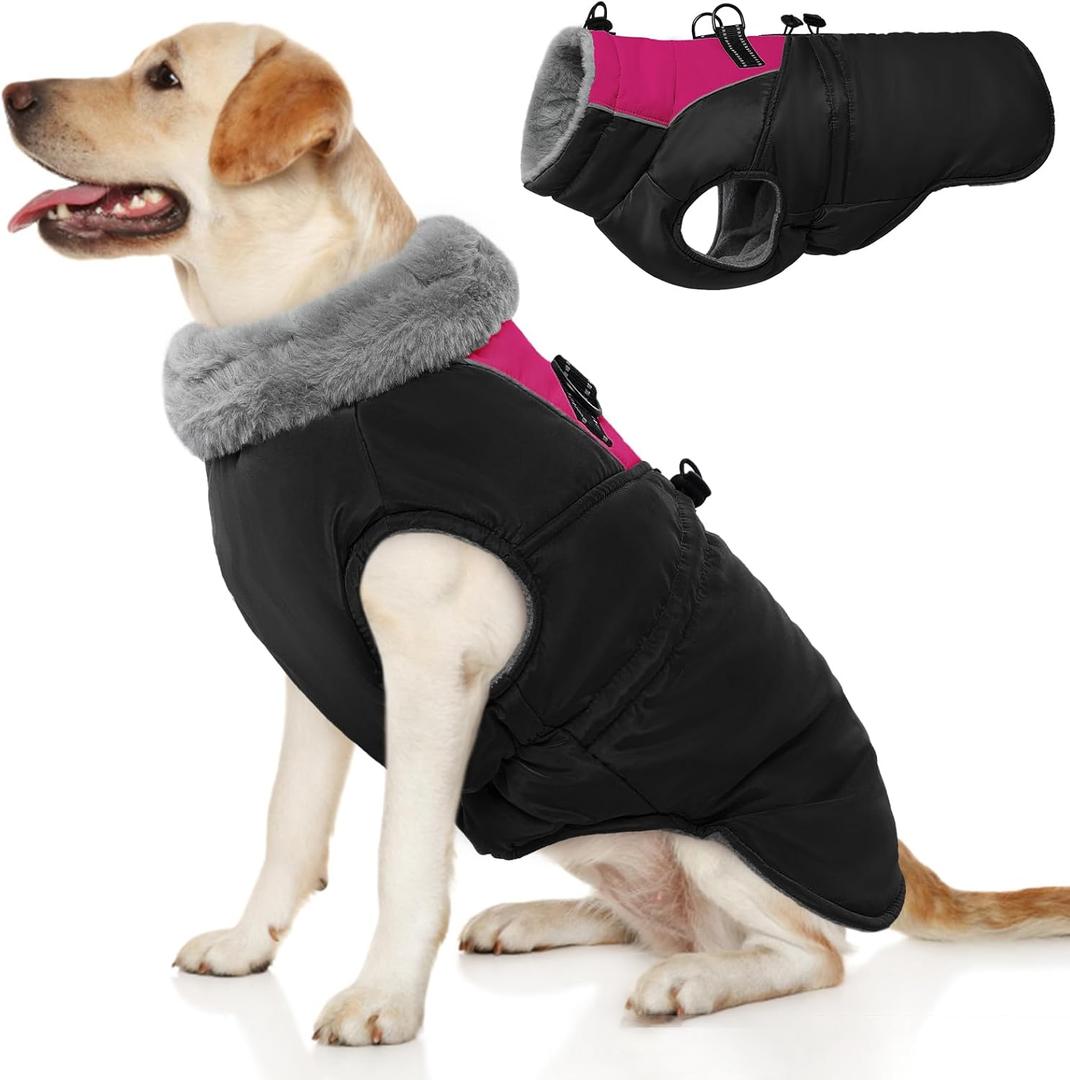 ROZKITCH Dog Jacket for Cold Weather, Dog Coat for Autumn Winter with Turtleneck, Pet Clothes with Adjustable Buckles, Soft Warm Pet Clothing with Reflective Strip for Medium Large Dogs Black XL (XL(Chest Girth:29.9"))