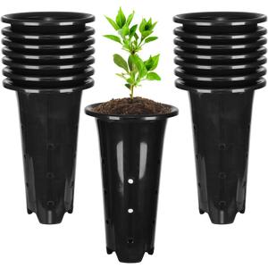tchrules 15pcs Plastic Deep Plant Nursery Pots,8.66Tall Tree Pots,Black Deep Seedling Container Pots with Drainage Holes for Indoor Outdoor Gardening (5.3" Wx8.66 H)