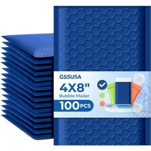GSSUSA Bubble Mailers 4x8 100 Pack,Blue Padded Envelopes Selfseal,Usable Size 4x7 Small Bubble Envelopes Shipping Bags for Shipping Supplies,Card,Jewelry Packaging,Small Business Packaging Supplies