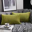 DEZENE 12x20 Moss Green Throw Pillow Cases: 2 Pack Original Striped Velvet Rectangular Decorative Pillow Covers for Farmhouse Couch (20" x 12" (Pack of 2), Moss Green)