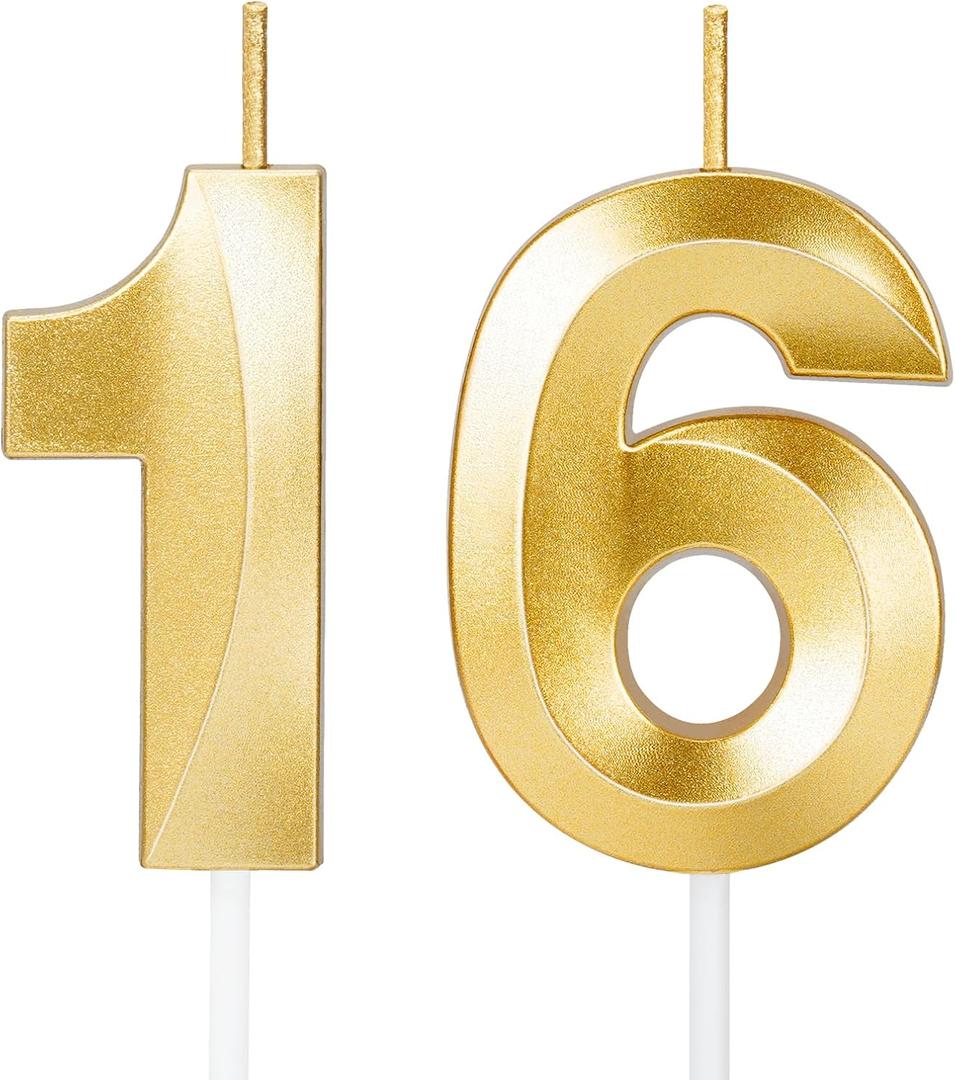 16 Birthday Candles,16th Birthday Decorations for Girls Boys,Sweet 16 Cake Topper Party Decorations,Number Candles for Birthday Cakes