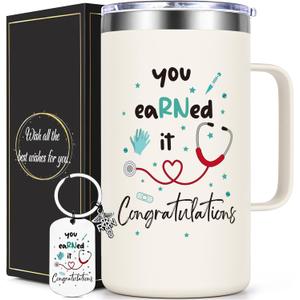 Qtencas RN Gifts for Nurses, RN Graduation Gifts for Nurses 2026, Registered Nurse Gift 20 Oz Insulated Mug with Keychain, Nursing School Graduation Gift for Nurse Graduates 2026, Creamy