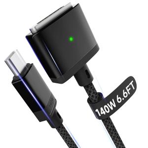 Magnetic 3 Cable USB-C 6.6FT Compatible with M4/M3/M2 MacBook Air Pro Charger, 140W Magnetic Safe 3 Cable for MacBook Air (13"/15" 2025/2024/2023/2022), Pro (16"/14" 2024/2023/2021), Black