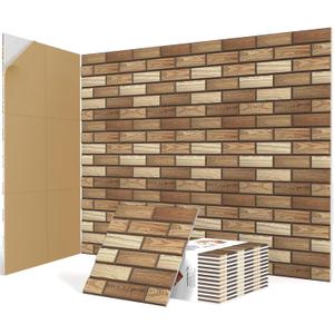 12Pack Acoustic Panels, Self-Adhesive 3D Brick Pattern Sound Proof Panels for Walls, Decorative Sound Dampening Wall Panels for Recording Studios, Offices, Home, 12"12"0.4", Faux Wood Grain Print