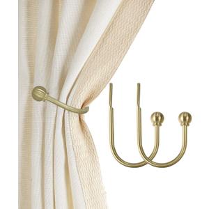 ARNORX Curtain Holdbacks, Hooks, 2 PCSSolid Steel Hooks, Decorative French Ball End, Curtain Drapery Holdbacks, Wall Mounted, Curtain Tiebacks, Brass Brushed