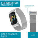 Silver-Tone Stainless Steel Mesh Band Compatible with Fitbit Charge 5 and 6