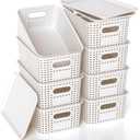 Plastic Storage Basket with Lid, Stackable Small Box Bins for Organizing and Containers for Shelves Drawers Desktop Closet Playroom Pantry Classroom Office Home, 8 Pack 10.2x7.2x4.1 Inch, White