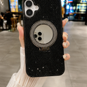 Caseative for iPhone 16 Plus Case,Glitter Bling Diamond Mirror with Stand Holder Magnetic Compatible with MagSafe Wireless Charging (Black,16 Plus)