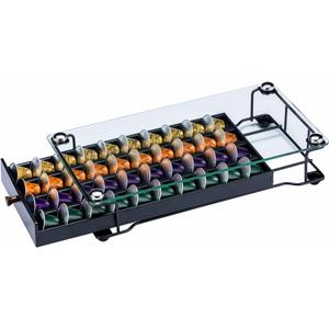 ZCDCP Coffee Pod Holder, Black Nespresso Original Pod Holder, Coffee Capsule Storage Drawer with Crystal Tempered Glass Top, 40 Pods