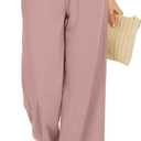 Women Flowy Pants Drawstring Waist Wide Leg Palazzo Beach Pants Loose Fit with Pockets (X-Small Short, Pink)