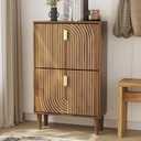 Shoe Storage Cabinet with 2 Flip Drawers, 23.6"(W) Freestanding Shoe Organizer with Metal Handles for Entryway, Narrow Shoe Rack Cabinet
