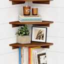 Forbena Corner Bookshelf Wall Mounted Set of 4, Wooden Floating Book Shelves for Nursery, Large Wall Shelving Unit for Living Room Bedroom Bathroom Kitchen Office Classroom Corner (Walnut Color)