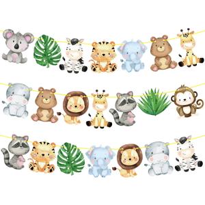 Jungle Safari Banners 2pcs Safari Animals Birthday Party Cutout Banners Theme Party Garland Decorations for Wild One Baby Shower Supplies