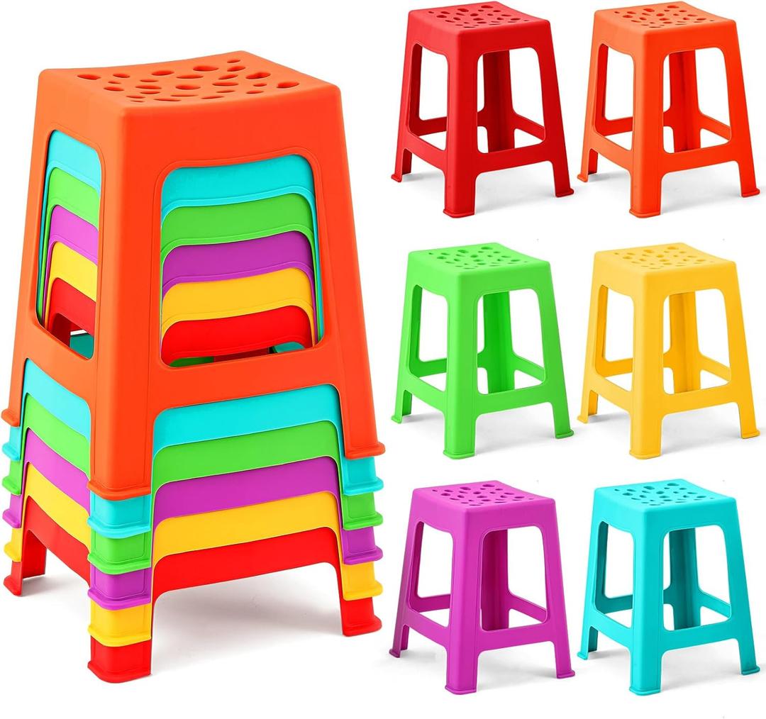 Leinuosen 6 Pcs Plastic Stool for Classroom 18 Inch Stackable School Stools Modern Portable Nesting Chair for Kids Students Classroom School Home Office (Bright)
