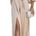 SEMATOMALA Women's Satin Batwing Sleeve Cocktail Evening A Line Long Dress V Neck Ruched Loose Maxi Dress XL