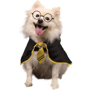 Halloween Dog Costume Wizard Pet Shirt Funny Cat Clothes for Dogs Cats Clothing Outfits with Glasses (Medium,Yellow) (Medium(Neck:18"))