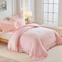 Joyreap Queen Size Comforter Set Blush Pink, 3pcs Lace Ruffled Bedding Comforter Set, Microfiber Vintage Boho Chic Bedding Set for All Season- 88x88 inches